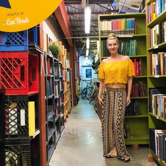 Off Shoulder Yellow Top & Wide Leg Bohemian Pants
